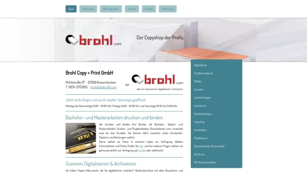 Website Screenshot: Brohl Copy + Print GmbH - BROHL DRUCK + PRINTSHOP - druck | scan | plot | print | copy | repro - Brohl Copy + Print GmbH Kaiserslautern - Date: 2023-06-16 10:11:26