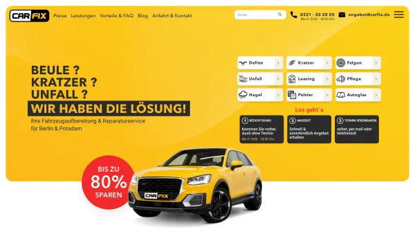 Website Screenshot: Carfix GmbH Beulenservice · Autoservice Die Beule geht. Der Lack bleibt! - CARFIX Potsdam - Fahrzeugaufbereitung & KFZ-Reparatur - Date: 2023-06-16 10:11:32
