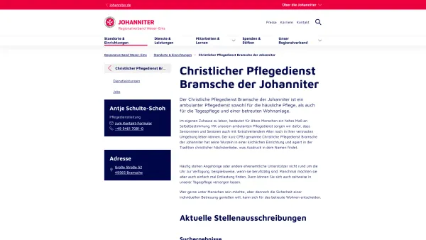 Website Screenshot: Christlicher Pflegedienst Bramsche gGmbH - Christlicher Pflegedienst Bramsche der Johanniter | Johanniter - Date: 2023-06-16 10:11:33