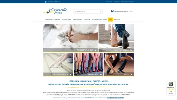 Website Screenshot: Cinderella Shoes Damenschuhe in Untergrößen ab Gr. 32 bis Gr. 36! - Cinderella - Damenschuhe in Untergrößen, Tanzschuhe, Brautschuhe - Date: 2023-06-16 10:11:33