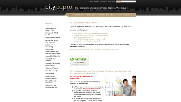 Website Screenshot: city repro GmbH -  Mächtig Druck ohne Stress! - Copyshop, Drucke, Kopien, Plots und Firmenwerbungen - Ihr schneller und preiswerter Weg zu perfekten Produkten in Cottbus - city repro GmbH - Date: 2023-06-16 10:11:33