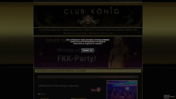 Website Screenshot: Partytreff König in Hannover - Wellness Bordell in Hannover • Club König - Date: 2023-06-20 10:41:54
