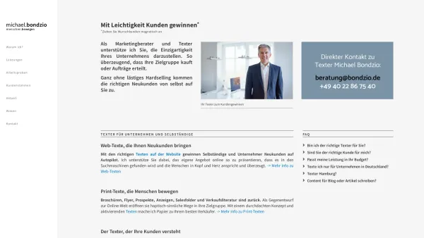Website Screenshot: Texter Michael Bondzio - Texter fürs Kundengewinnen: Werbetexter aus Hamburg - Date: 2023-06-20 10:41:54