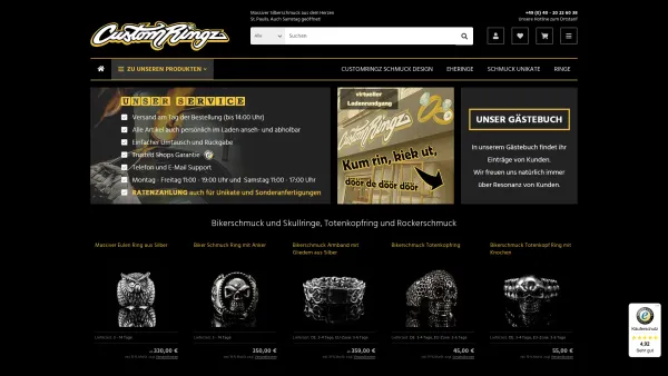 Website Screenshot: Customringz - Bikerschmuck, Skullringe, Rockabilly- und Rocker-Schmuck - Date: 2023-06-20 10:41:54