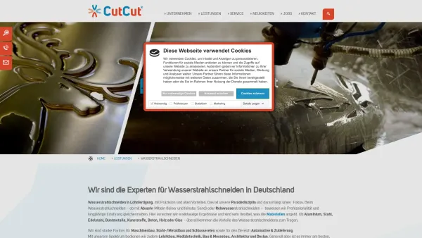 Website Screenshot: CutCut Deutschland GmbH - Wasserstrahlschneiden im Lohn | CutCut Deutschland - Date: 2023-06-20 10:41:54