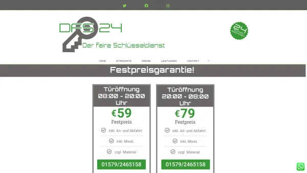 Website Screenshot: DfS 24 "Der faire Schlüsseldienst" - Schlüsseldienst - Türöffnung bis 20h 59€ / ab 20h 79€ - Festpreis - Date: 2023-06-20 10:41:54