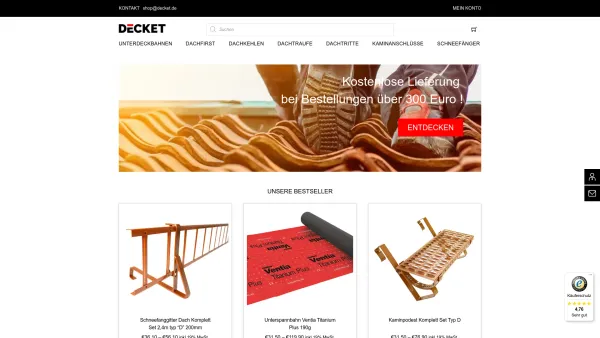Website Screenshot: Decket GmbH - Decket Onlineshop mit Dachdeckerzubehör - DECKET - Date: 2023-06-20 10:41:54