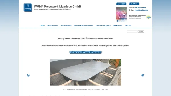 Website Screenshot: HPL Platten Presswerk Mainleus GmbH - HPL Platten · Kompaktplatten · Dekorplatten Hersteller PWM - Date: 2023-06-20 10:41:56