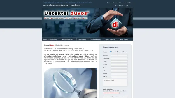 Website Screenshot: Detektei Duvos -  Informationsservice - Service durch  Verbund - Detektei duvos - Ihr diskreter und zuverlässiger Partner in Berlin - Date: 2023-06-16 10:11:45