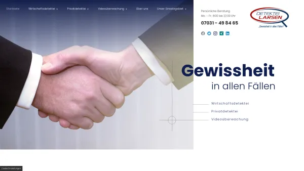 Website Screenshot: Detektei Larsen GEWISSHEIT IN ALLEN FÄLLEN! - Detektei in Böblingen: Wirtschaftsdetektei in der Region Stuttgart - Date: 2023-06-16 10:11:45