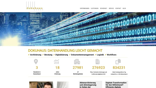 Website Screenshot: dokuhaus Archivcenter GmbH - Aktenlagerung, Aktenarchivierung, Einlagerung von Akten, Scanservice - dokuhaus Archivcenter GmbH - Date: 2023-06-16 10:11:52