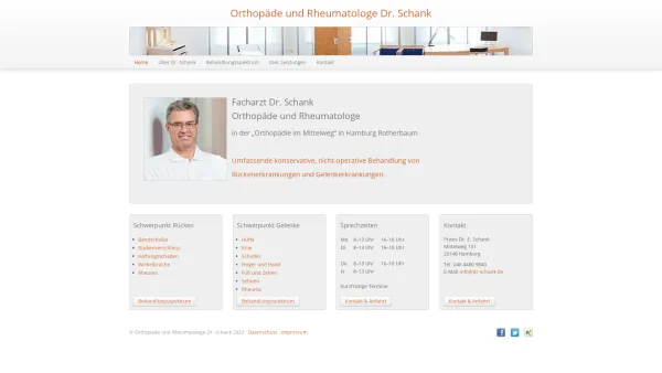 Website Screenshot: Orthopäde Dr. Schank Hamburg - Orthopäde und Rheumatologe Dr. Schank | Hamburg - Date: 2023-06-16 10:11:52