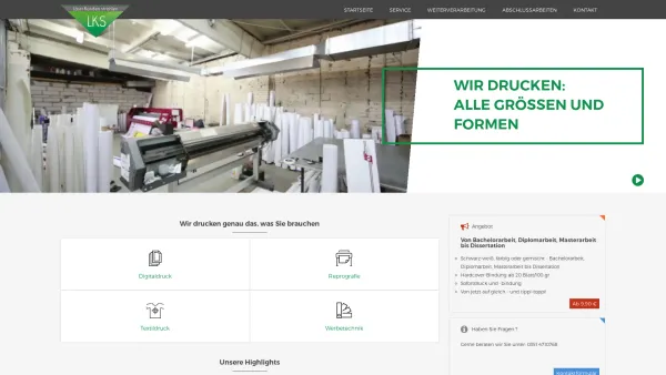 Website Screenshot: Lichtpaus & Kopierstudio Heymann - Digitaldruck, Textildruck und Werbetechnik - LKS - Drucken in Dresden - Date: 2023-06-16 10:11:55