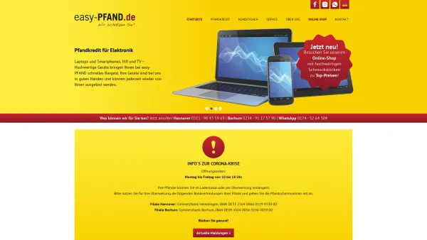 Website Screenshot: easy-PFAND.de · DAS KFZ-PFANDHAUS - Startseite - easy-PFAND · Das Pfandhaus in Hannover und Bochum – Wir beleihen Schmuck, Technik, Kraftfahrzeuge - Date: 2023-06-16 10:11:55