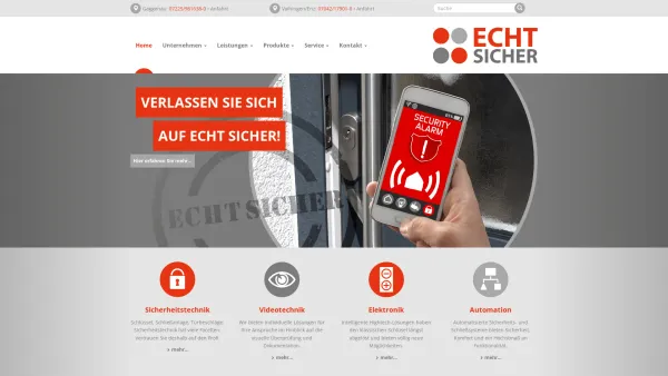 Website Screenshot: Echt Sicher e.K. - ECHT SICHER | Sicherheitstechnik, Einbruchschutz, Videotechnik, Elektronik, Automation - Date: 2023-06-16 10:11:55