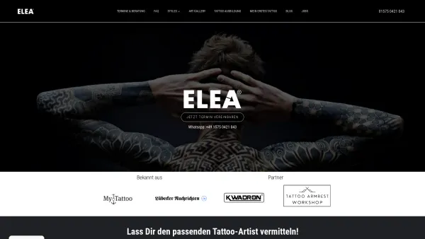 Website Screenshot: ELEA® Tattoo & Piercing - ELEA® TATTOO: Das Tattoo Studio in Lübeck - Date: 2023-06-16 10:11:58