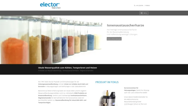 Website Screenshot: elector GmbH - Ionenaustauscher - Wasserbehandlung - Heizungswasseraufbereitung - Korrosionsschutz - Heizung - Date: 2023-06-16 10:11:58