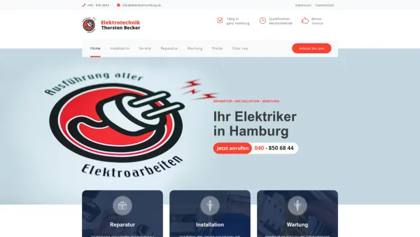 Website Screenshot: Elektrotechnik Thorsten Becker - Home - Elektriker Hamburg - Elektrotechnik, Installation und Wartung von Elektronik - Date: 2023-06-16 10:11:58