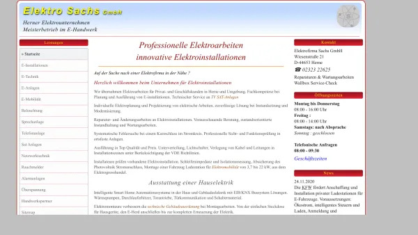 Website Screenshot: Elektro Sachs GmbH - Elektroarbeiten - Elektro Sachs GmbH - Elektriker in Herne √ - Date: 2023-06-16 10:11:58