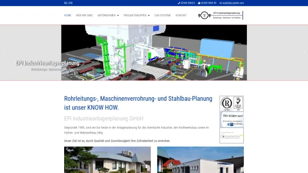 Website Screenshot: EPI Industrieanlagenplanung GmbH - Rohrleitungsplanung, Maschinenverrohrung, Stahlbau-Planung - Date: 2023-06-16 10:12:01