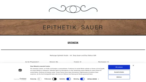 Website Screenshot: Marburger Epithetikstudio Sauer - Willkommen bei Epithetik Sauer in Marburg (Mittelhessen) - Date: 2023-06-16 10:12:01