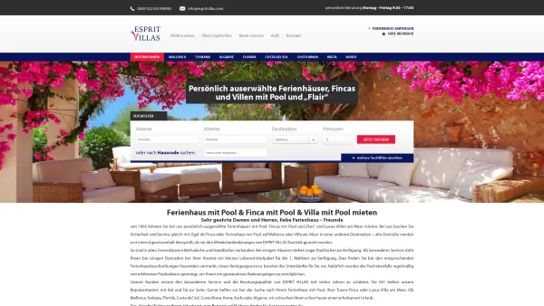 Website Screenshot: Ferienhausanbieter Esprit Villas GmbH - Ferienhaus mit Pool mieten, Finca oder Luxus-Villa - Date: 2023-06-16 10:12:02
