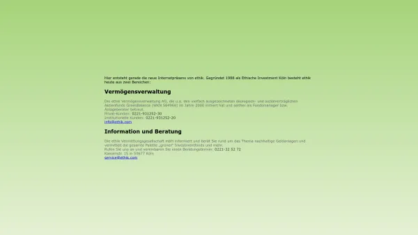 Website Screenshot: Ethik AG -  ... mehr als eine grüne Geldanlage: Investment mit  Verantwortung - ethik AG - Date: 2023-06-16 10:12:05