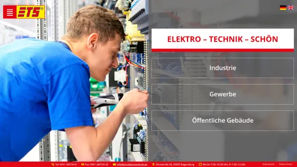Website Screenshot: ETS GmbH ELEKTRISCHE ENERGIE KOMPETENT ANWENDEN - Elektrounternehmen im Großraum Regensburg | ELEKTRO - TECHNIK - SCHÖN GmbH - Date: 2023-06-16 10:12:05