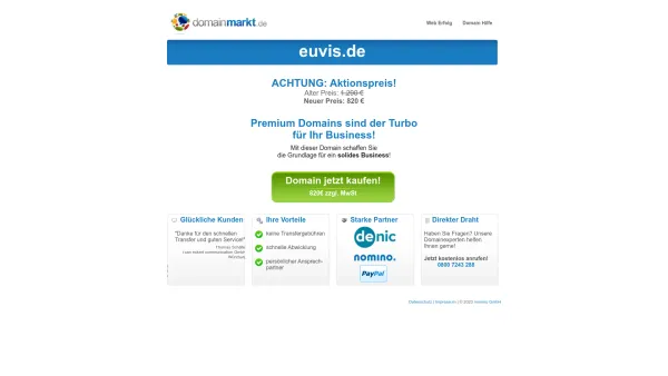 Website Screenshot: EuViS GmbH - euvis.de jetzt kaufen! - Date: 2023-06-16 10:12:05