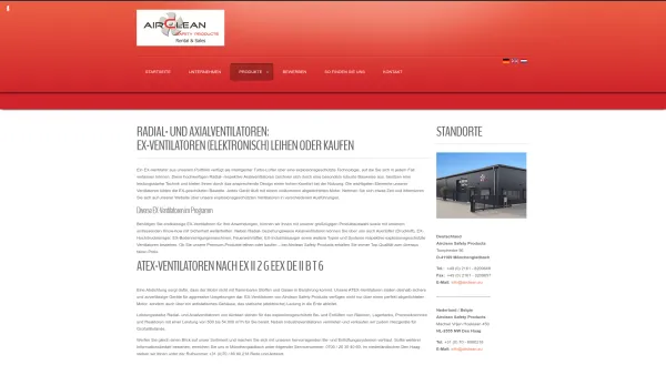 Website Screenshot: Airclean Safety Products - Ex Ventilatoren ATEX vom Hersteller kaufen oder leihen ! - Date: 2023-06-20 10:41:59