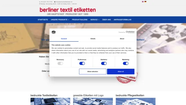 Website Screenshot: Berliner Textil Etiketten - Textiletiketten aus Berlin - Webe-, Drucketiketten Haftetiketten, - Date: 2023-06-16 10:12:05