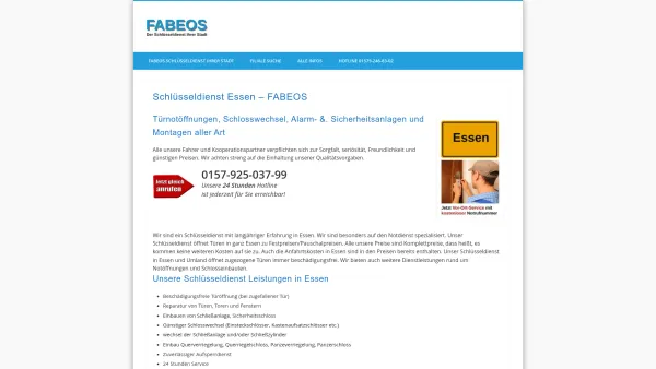Website Screenshot: Schlüsseldienst Essen  FABEOS - Schlüsseldienst Essen - FABEOS - Schlüsseldienst FABEOS - Notdienst - Date: 2023-06-16 10:12:05