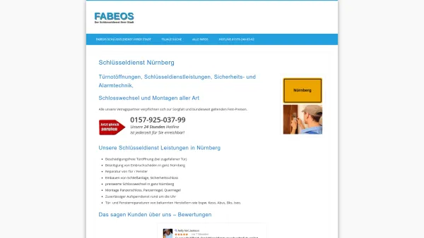 Website Screenshot: Schlüsseldienst Nürnberg FABEOS - Schlüsseldienst Nürnberg - Schlüsseldienst FABEOS - Notdienst - Date: 2023-06-16 10:12:05
