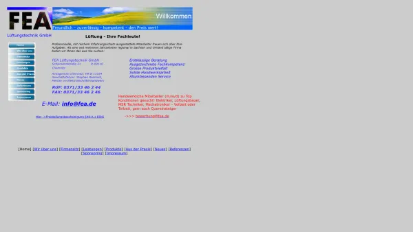 Website Screenshot: FEA Lüftungstechnik GmbH - Home - Date: 2023-06-16 10:12:08