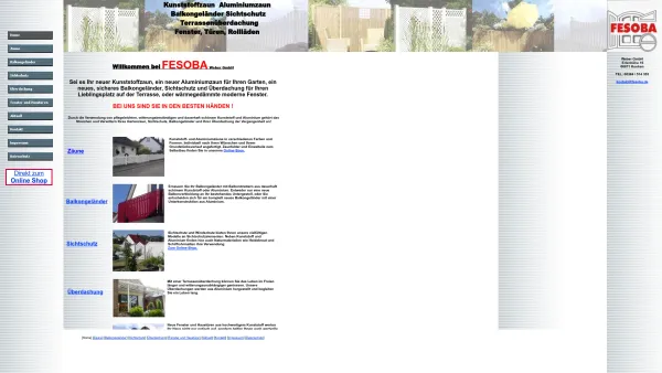 Website Screenshot: FESOBA Weber und Söhne GmbH - Kunststoffzaun,Aluminiumzaun,Sichtschutz, Balkongeländer, Terrassenüberdachung, Fensterbau - Date: 2023-06-16 10:12:08