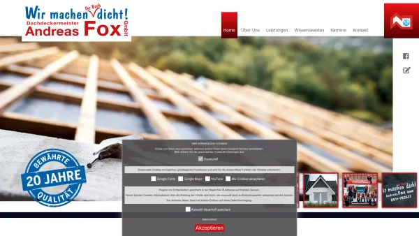 Website Screenshot: Andreas Fox GmbH - Bedachungen - Fox Bedachungen, Langenhagen, Dachdecker, Ihr Dachdeckermeisterbetrieb - Date: 2023-06-16 10:12:15