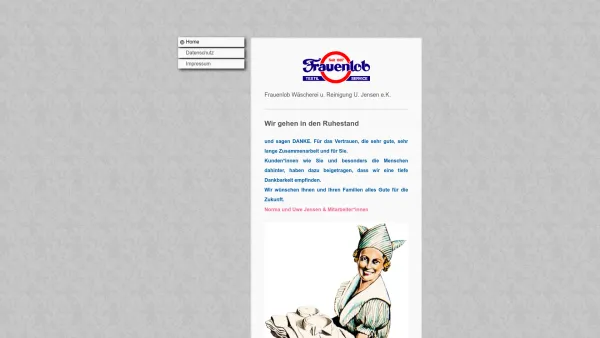 Website Screenshot: Frauenlob Wäscherei u. Reinigung U. Jensen e.K. - Frauenlob Wäscherei u. Reinigung U. Jensen e.K. - Home - Date: 2023-06-16 10:12:18
