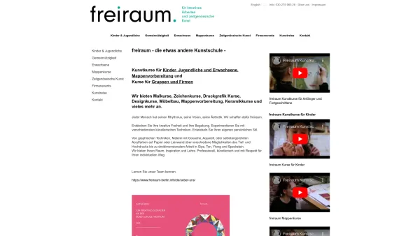 Website Screenshot: freiraum Raum für künstlerisch kreative Arbeit und zeitgenössische Kunst - freiraum - die andere Kunstschule in Berlin-Mitte - Date: 2023-06-16 10:12:18