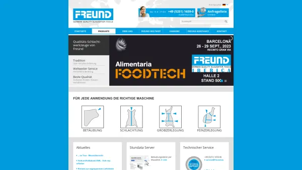 Website Screenshot: FREUND Technik für Schlachtung und Zerlegung - Startseite Freund German Quality Slaughter Tools - Date: 2023-06-16 10:12:18