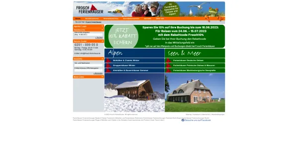 Website Screenshot: Frosch Ferienhäuser & Alpiner Hüttenservice GmbH - Ferienhaus & Ferienwohnung & Skihütte & Chalet günstig mieten bei Frosch Ferienhäuser - Date: 2023-06-20 10:42:00