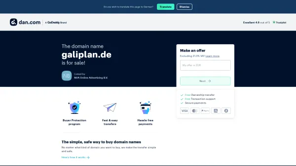 Website Screenshot: Galiplan Financial Services GmbH -  Die  Hedgefonds-Experten - The domain name galiplan.de is for sale - Date: 2023-06-16 10:12:18