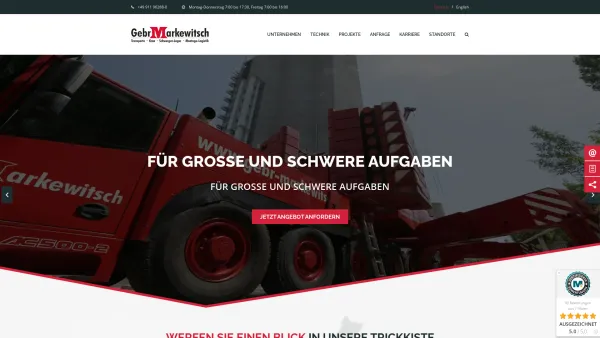 Website Screenshot: Gebrüder Markewitsch GmbH -  Niederlassung Schweinfurt - Gebrüder Markewitsch - Ihr zuverlässiger Kranverleih in Bayern - Date: 2023-06-16 10:12:21