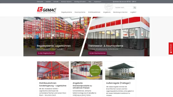 Website Screenshot: GEMAC Lagertechnik + Trennwand GmbH - GEMAC Raum- und Regalsysteme - Date: 2023-06-16 10:12:21