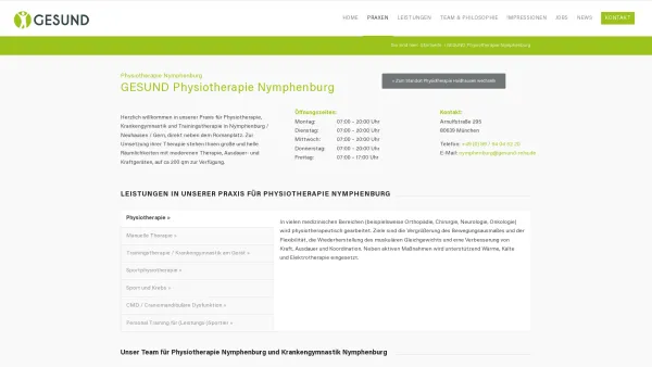 Website Screenshot: GESUND. Physiotherapie Nymphenburg GmbH - Physiotherapie Nymphenburg – GESUND Physiotherapie Nymphenburg - Date: 2023-06-20 10:42:02