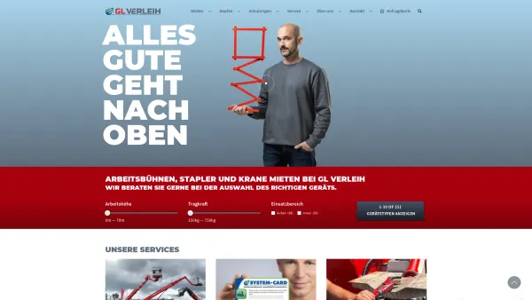 Website Screenshot: GL Verleih Arbeitsbühnen GmbH -  Wo wir  sind ist oben! - Arbeitsbühnen mieten bei GL Verleih » GL Verleih GmbH - Date: 2023-06-16 10:12:24