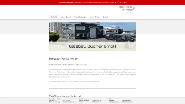 Website Screenshot: Glasbau + Glaserei Bucher GmbH -  Spezialist für Vitrinen, Spiegel, Schleifen, Reparaturverglasung - Startseite - Date: 2023-06-16 10:12:25