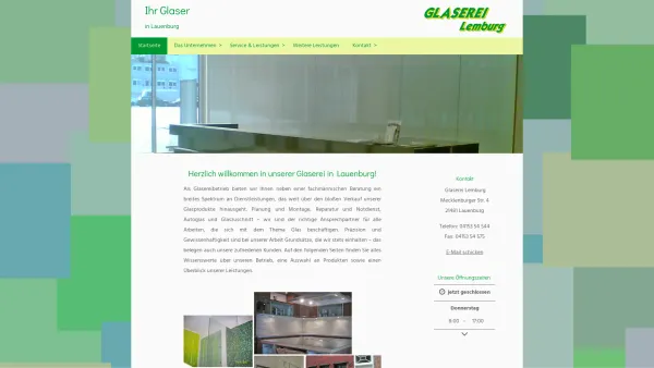 Website Screenshot: Glaserei Lemburg - Ihre Glaserei für Lauenburg, Boizenburg und Hamburg - Startseite - Date: 2023-06-16 10:12:25