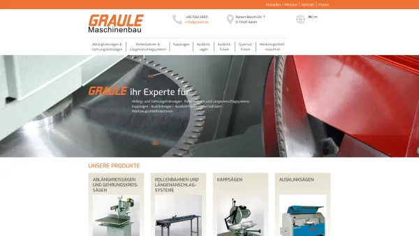 Website Screenshot: Graule Maschinenbau GmbH - Graule Maschinen Ablängkreissägen Gehrungskreissägen Ausklinksägen Ausklinkfräsen Rollenbahnen - Date: 2023-06-20 10:42:02