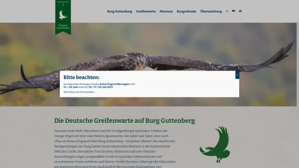Website Screenshot: Deutsche Greifenwarte Burg Guttenberg - Die Deutsche Greifenwarte - Burg Guttenberg Haßmersheim - Date: 2023-06-16 10:12:27