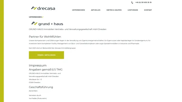 Website Screenshot: Grund + Haus Immobilien Vertrieb u. Verwaltungs GmbH verwalten vermieten verkaufen - Grund und Haus | Drecasa - Date: 2023-06-20 10:37:41